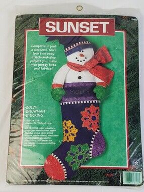 Dimensions Sunset VTG 1997 Jolly Snowman Stocking Kit # 18121 Christmas - NOS